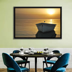 White Rowboat on Golden Sea Wall Art