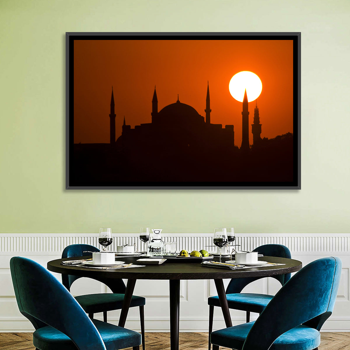 Hagia Sophia Silhouette at Sunset Wall Art in a room, landscape