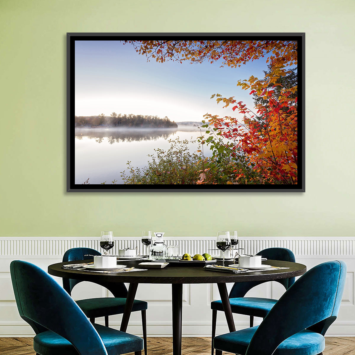 Algonquin Morning Mist Wall Art in a room, landscape