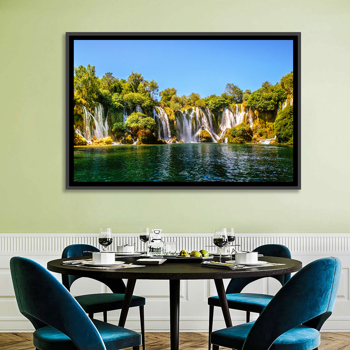 Kravice Waterfalls Wall Art in a room, landscape
