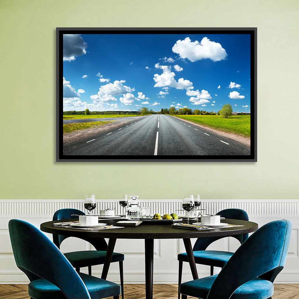 Asphalt Road Through Meadow Wall Art