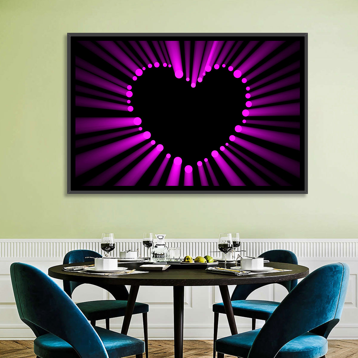 Glowing Heart Wall Art in a room, landscape