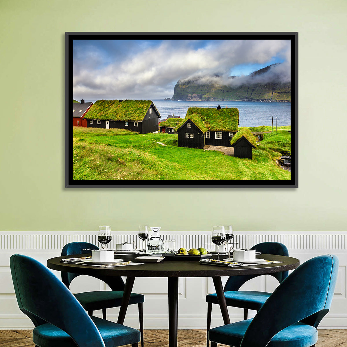 Saksun Village Landscape Wall Art in a room, landscape