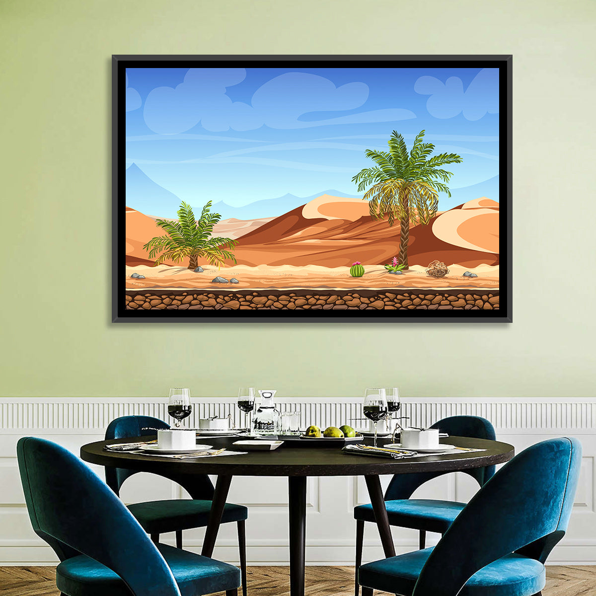 Digital Desertscape Wall Art in a room, landscape