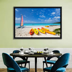 Yellow Kayaks on Tropical Beach Wall Art
