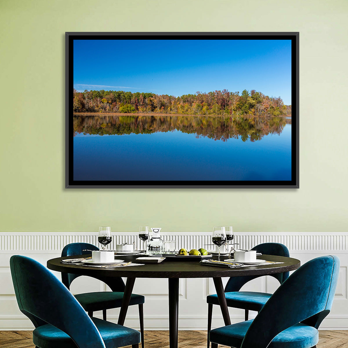 Petit Jean Lake Reflection Wall Art in a room, landscape