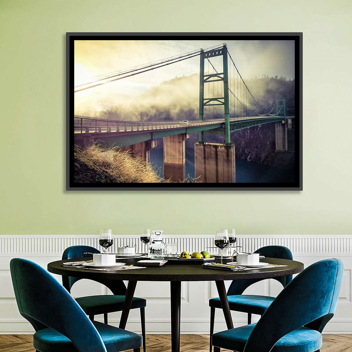 Bridge Over Lake Oroville Wall Art in a room, landscape