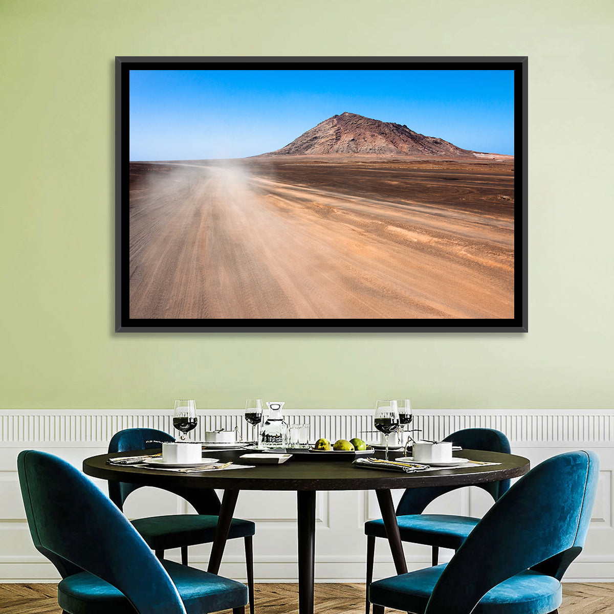 Cabo Verde Crater Road Wall Art in a room, landscape