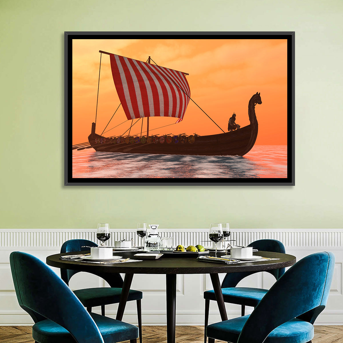 Viking Longship at Dusk Wall Art