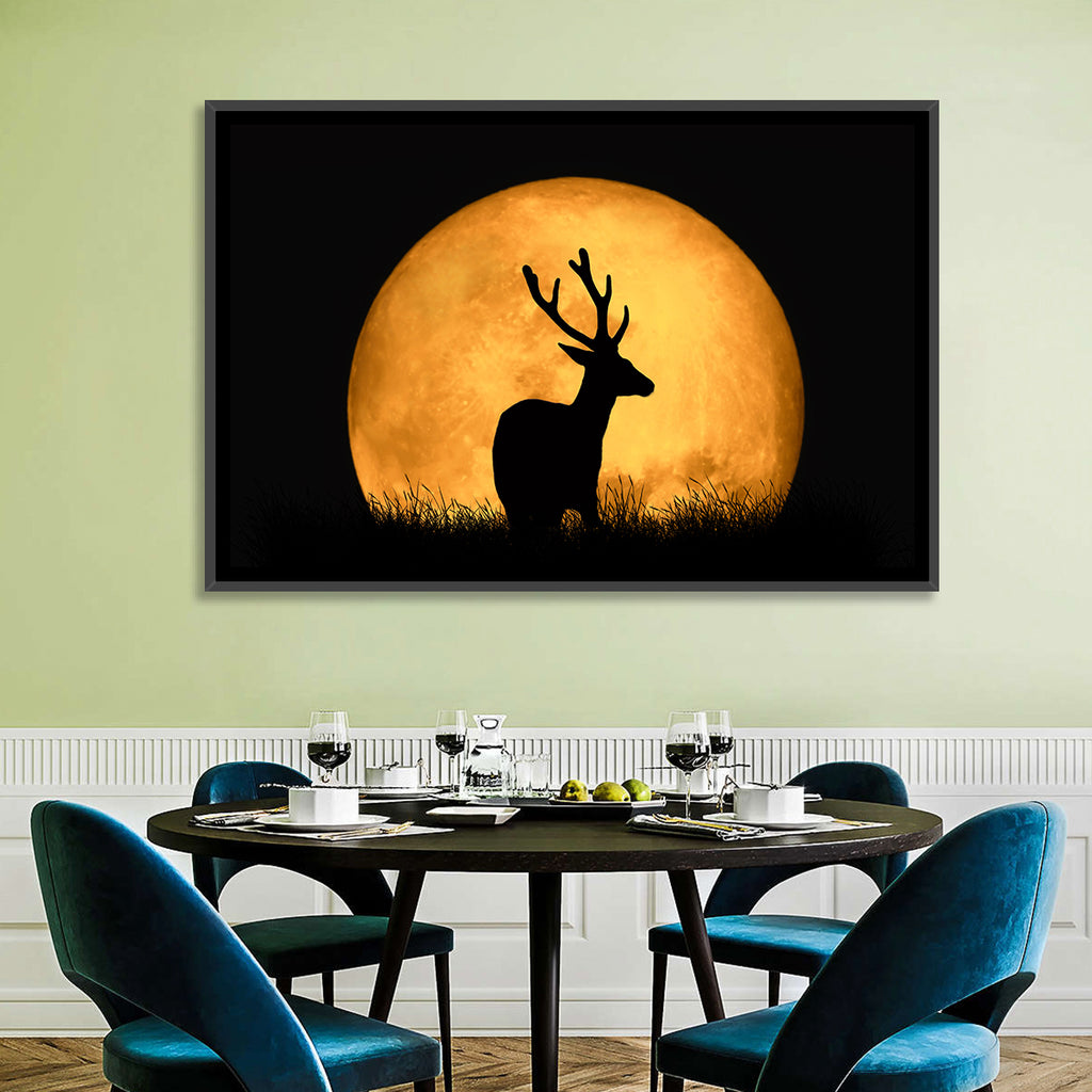 Buck Silhouette Under Red Moon Wall Art