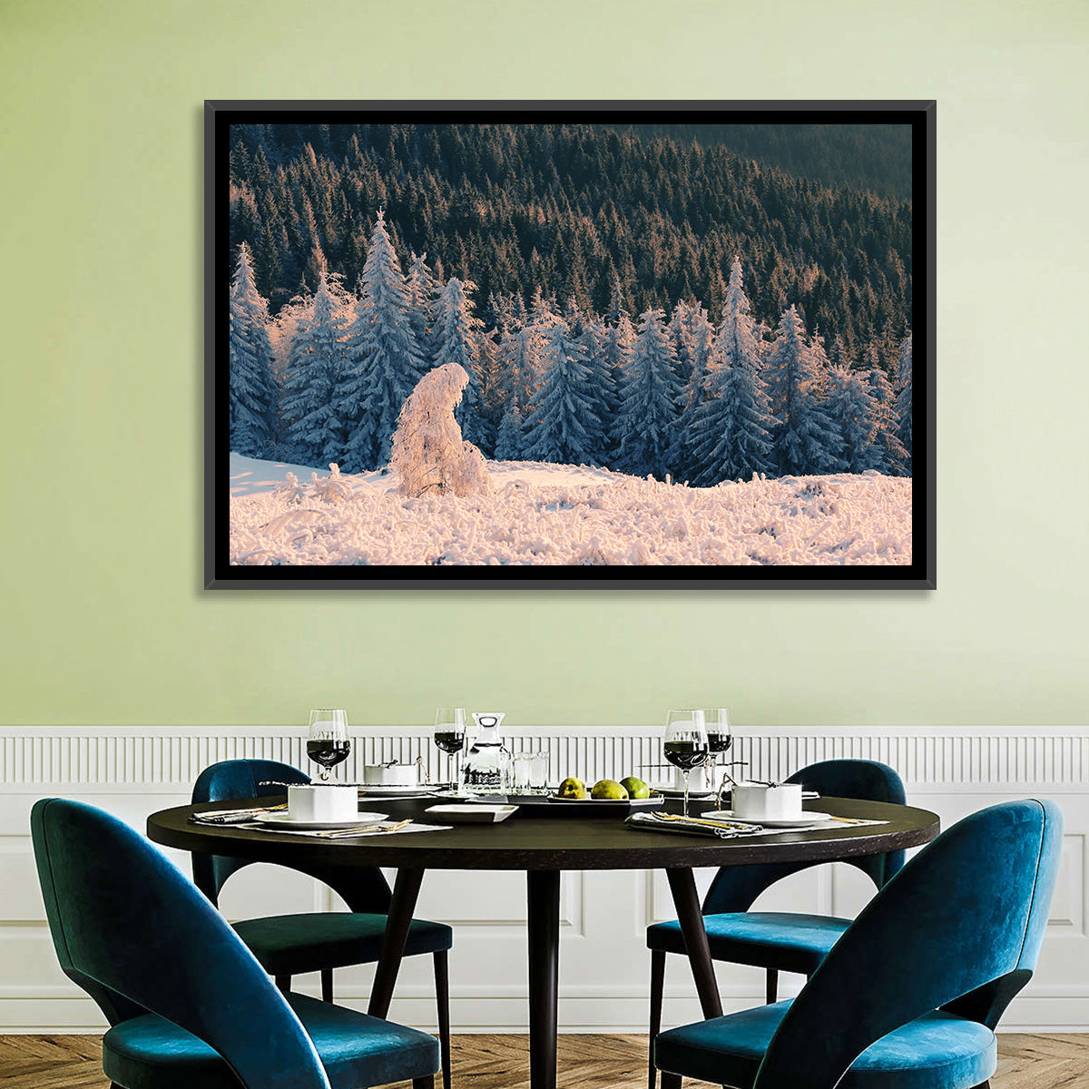 Carpathian Forest at Golden Hour Wall Art in a room, landscape