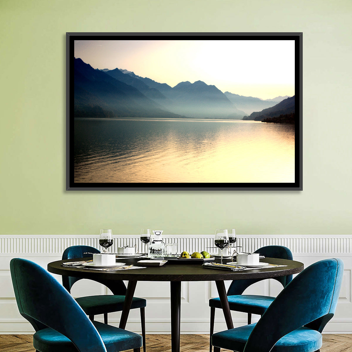 Lake Brienz Sunset Wall Art in a room, landscape