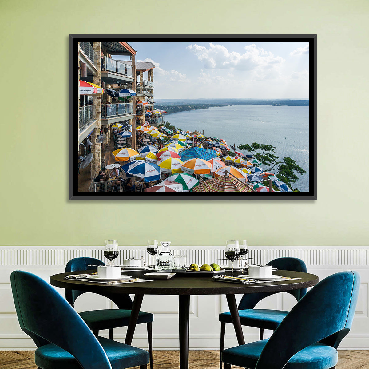 Lake Travis Lakeside Terrace Wall Art in a room, landscape