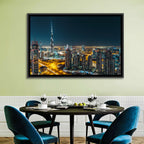 Dubai Night Skyline with Burj Khalifa Wall Art