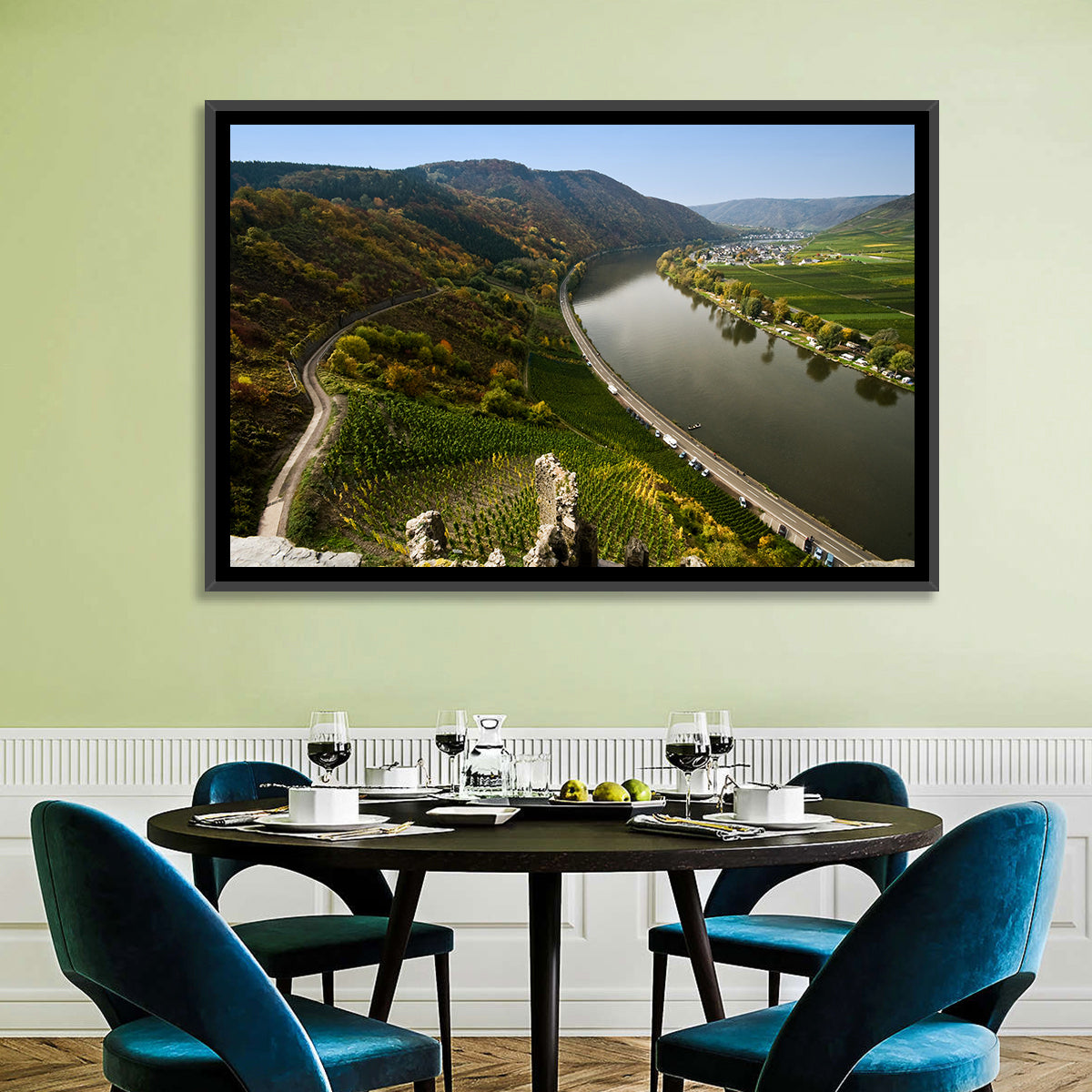 Mosel Valley at Bremm, Germany Wall Art in a room, landscape