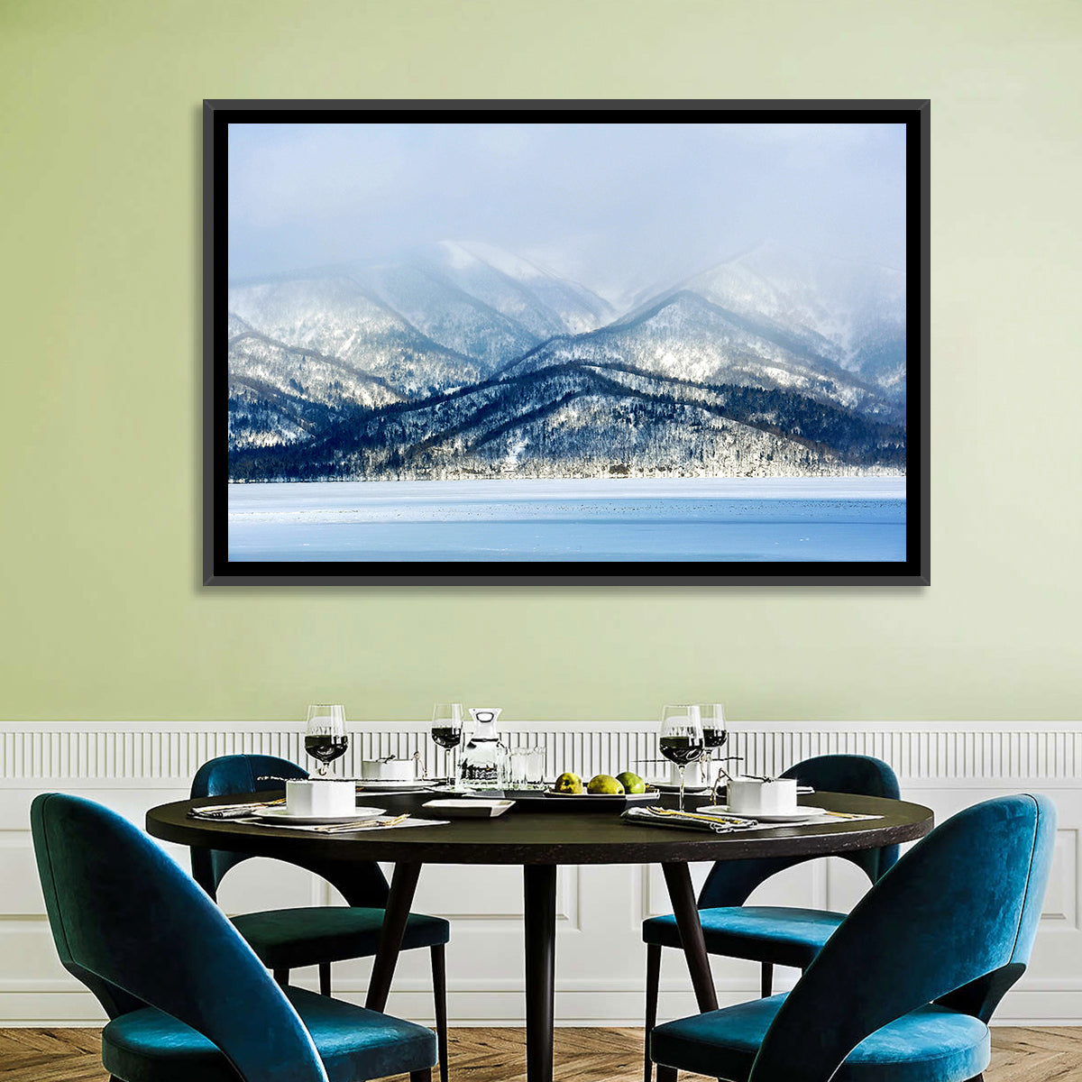 Frozen Lake Kussharo Wall Art in a room, landscape