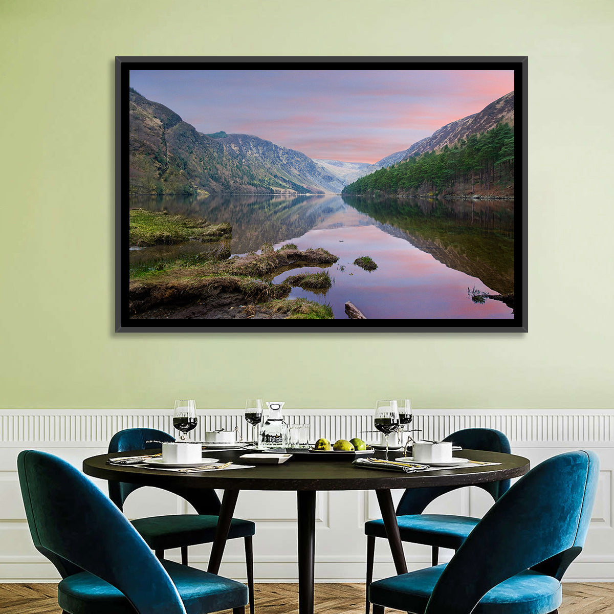 Glendalough Upper Lake at Dusk Wall Art in a room, landscape