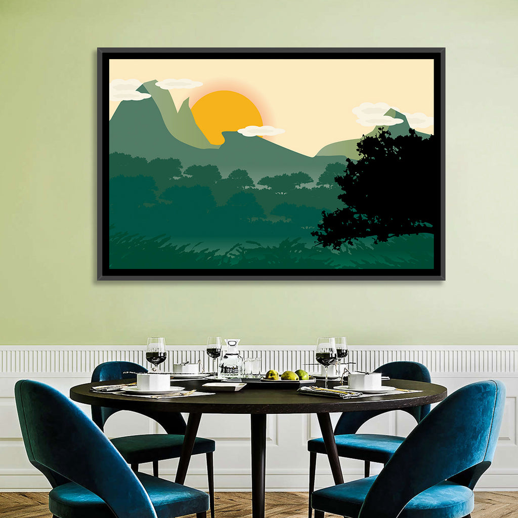 Geometric Mountain Forest Sunrise Wall Art