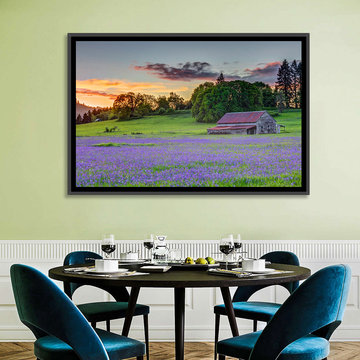 Willamette Valley Barn at Sunset Wall Art in a room, landscape
