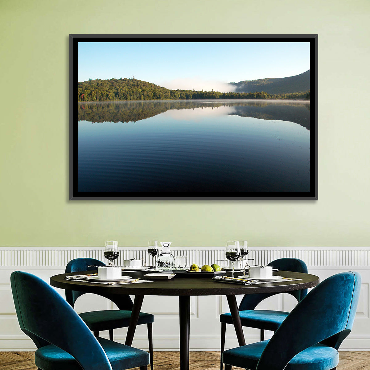 Lake Monroe Morning Reflection Wall Art in a room, landscape
