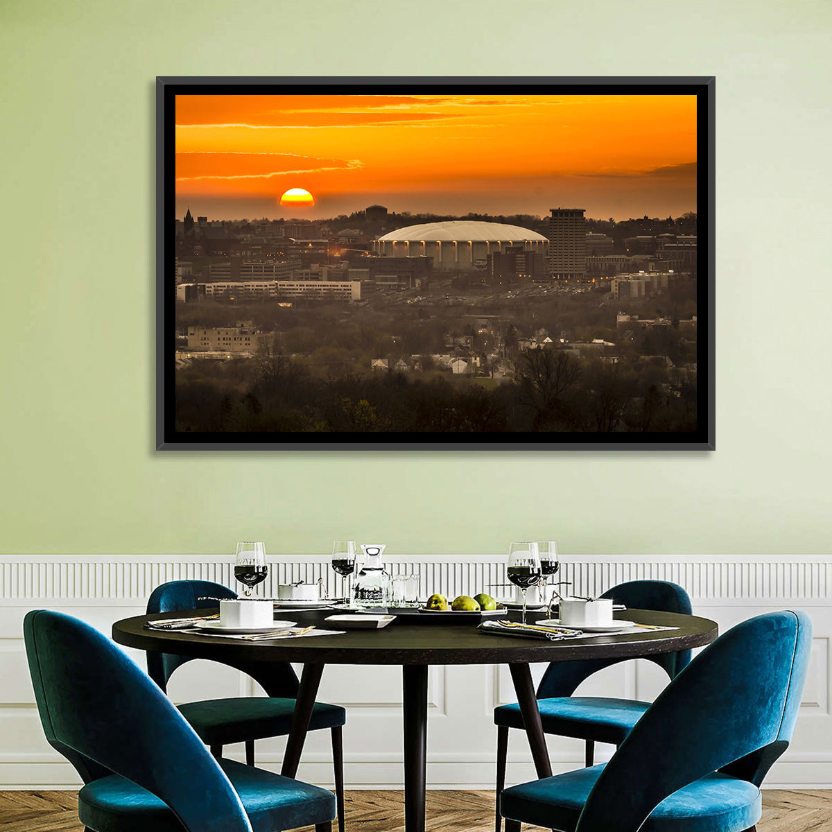 Syracuse University Hill Skyline Wall Art in a room, landscape