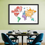 Colorful Country Name World Map Wall Art