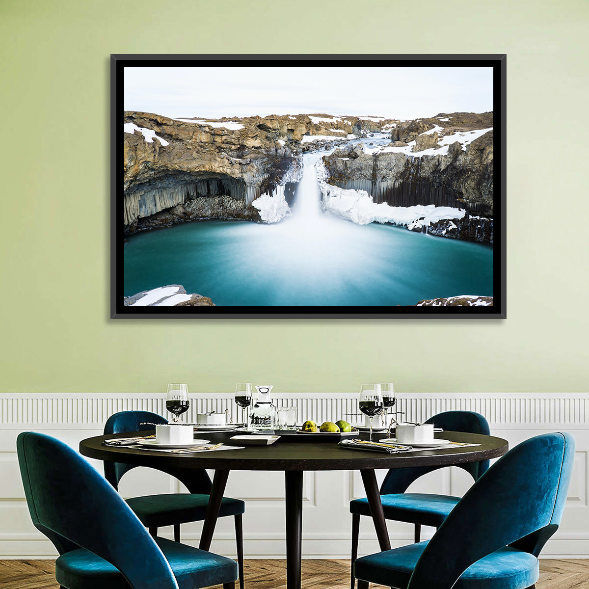 Aldeyjarfoss Basalt Waterfall Wall Art in a room, landscape