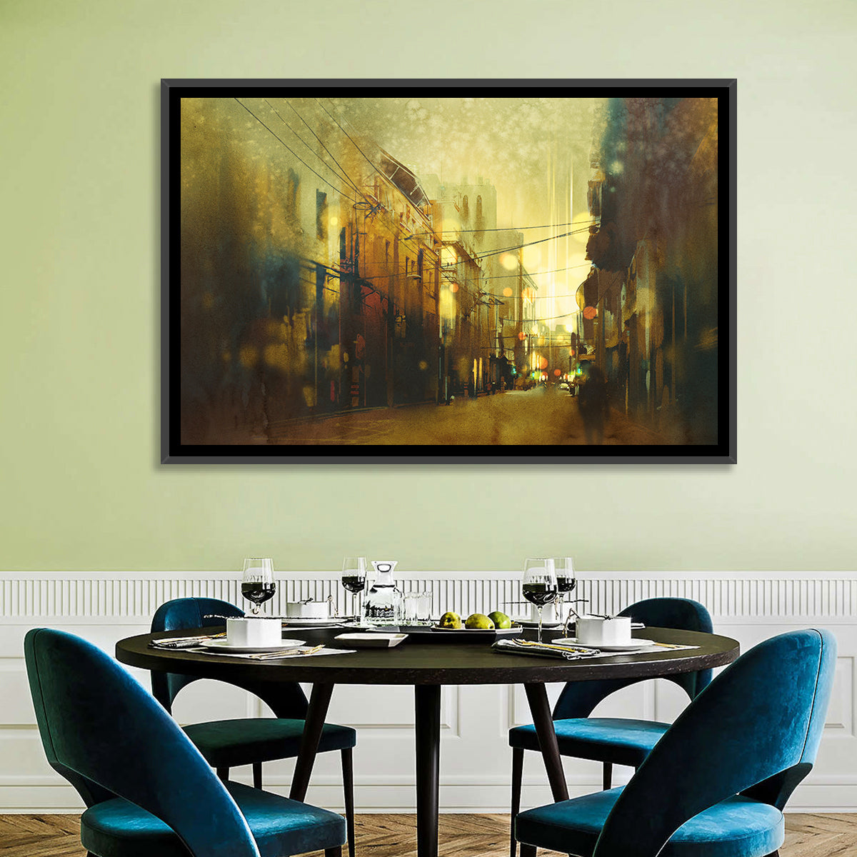 Golden Hour Urban Street Wall Art in a room, landscape