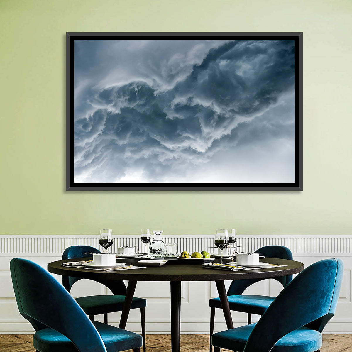 Turbulent Storm Cloud Abstract Wall Art in a room, landscape