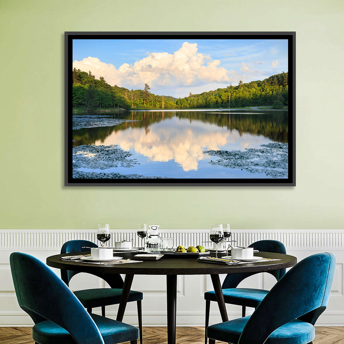 Bass Lake Reflection Wall Art in a room, landscape