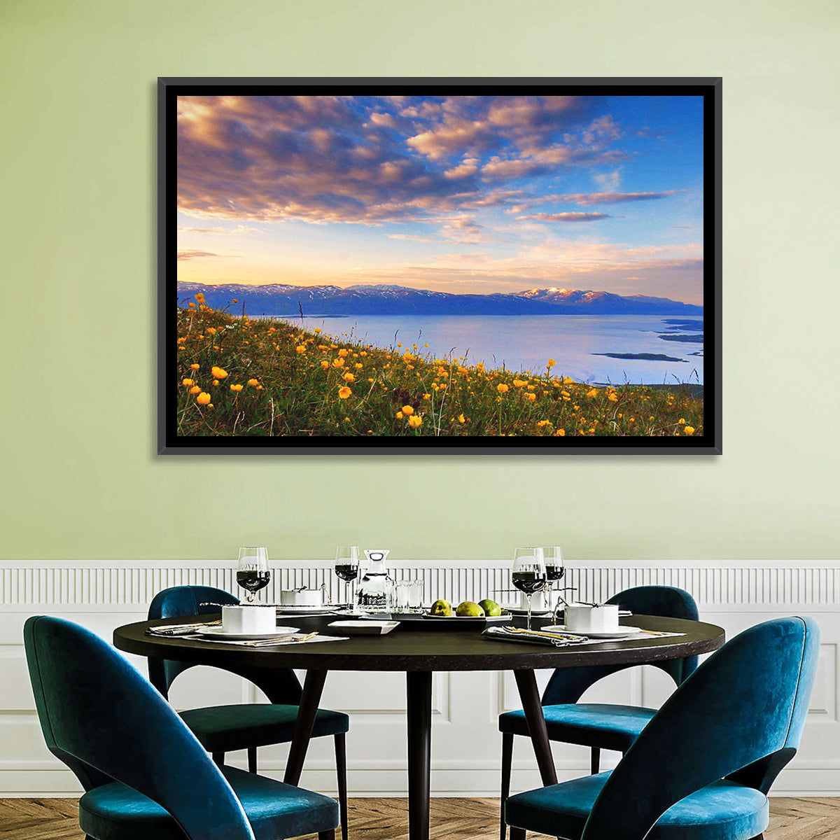 Abisko National Park Sunrise Wall Art in a room, landscape
