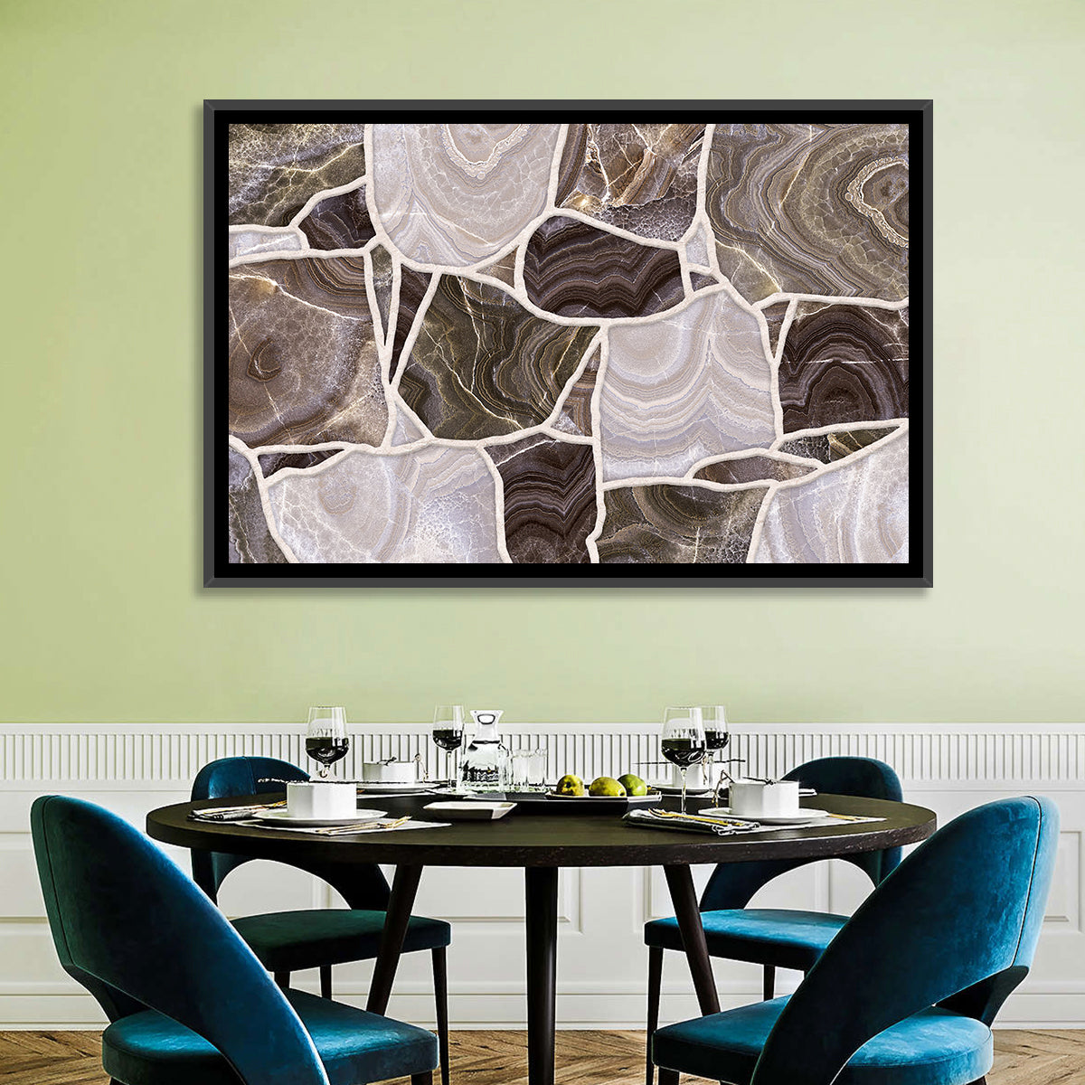 Banded Stone Mosaic Wall Art in a room, landscape