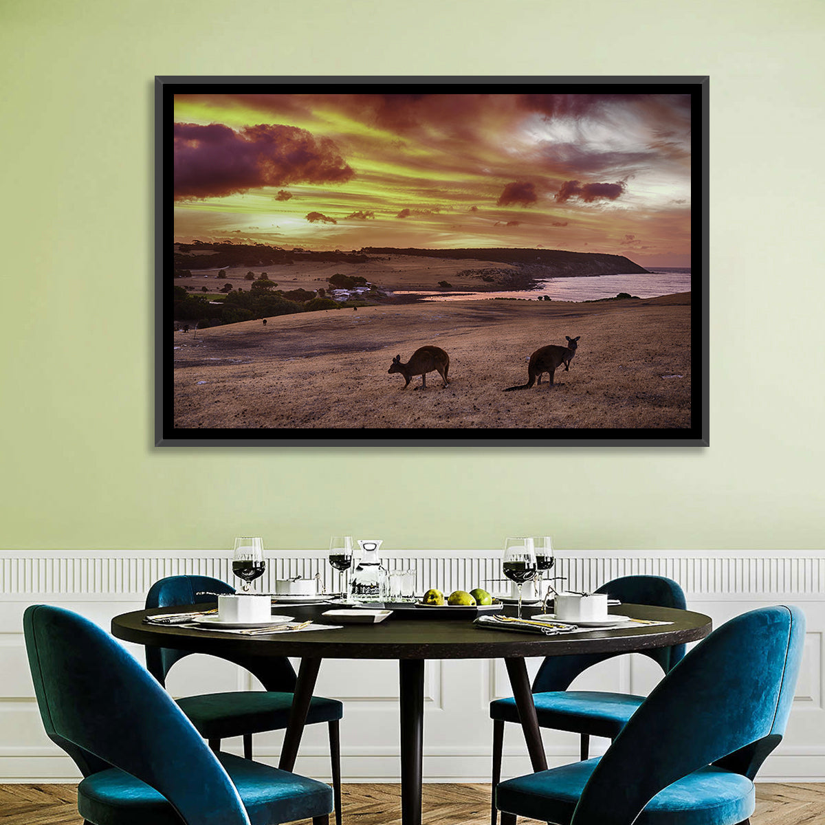 Two Kangaroos at Sunset Coast Wall Art