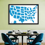 Blue Minimalist USA Map Wall Art