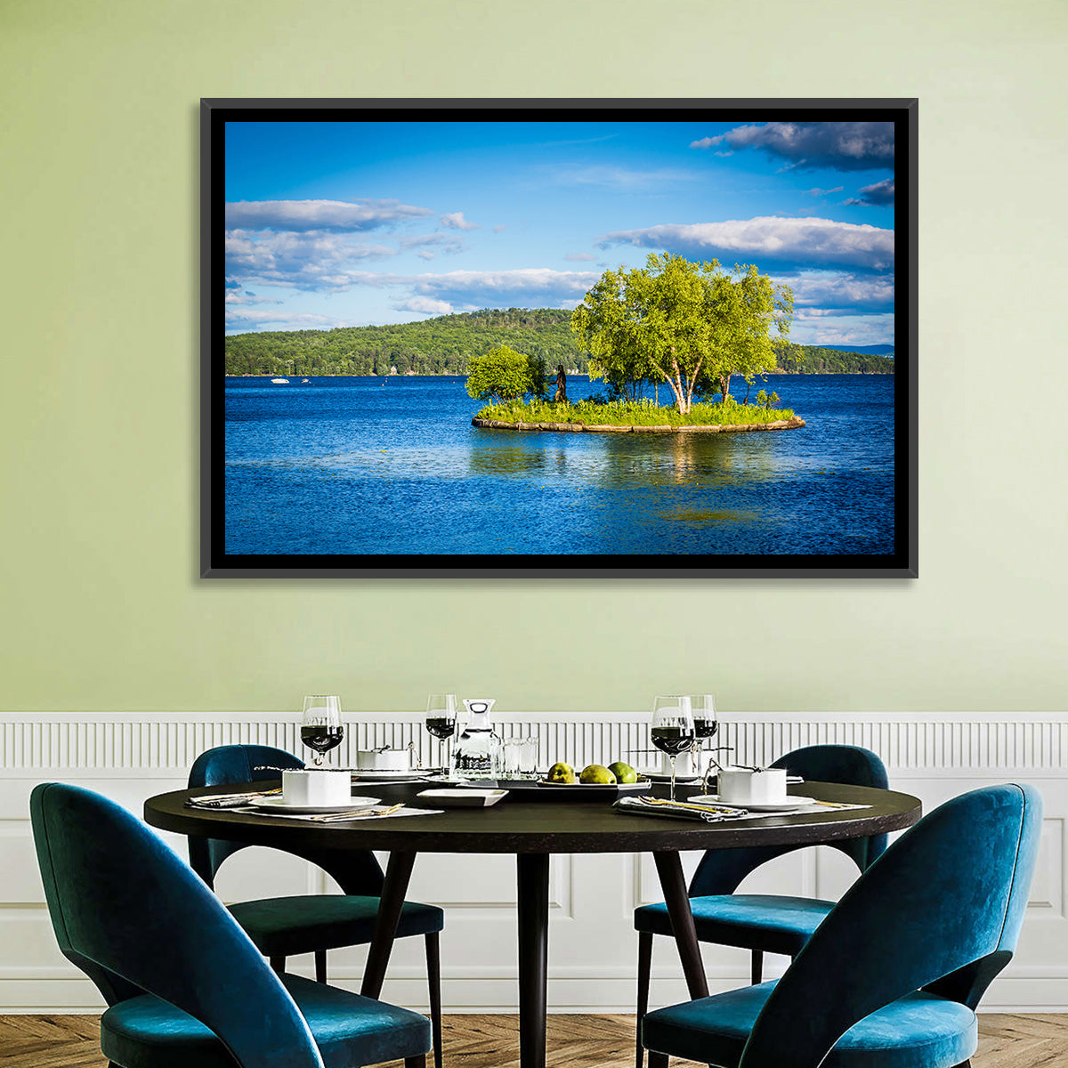 Lake Winnipesaukee Landscape Wall Art in a room, landscape