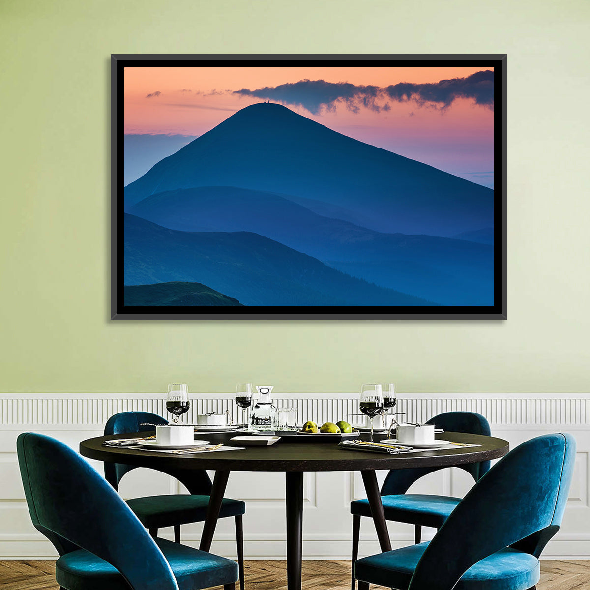 Twilight Mountain Range Wall Art in a room, landscape