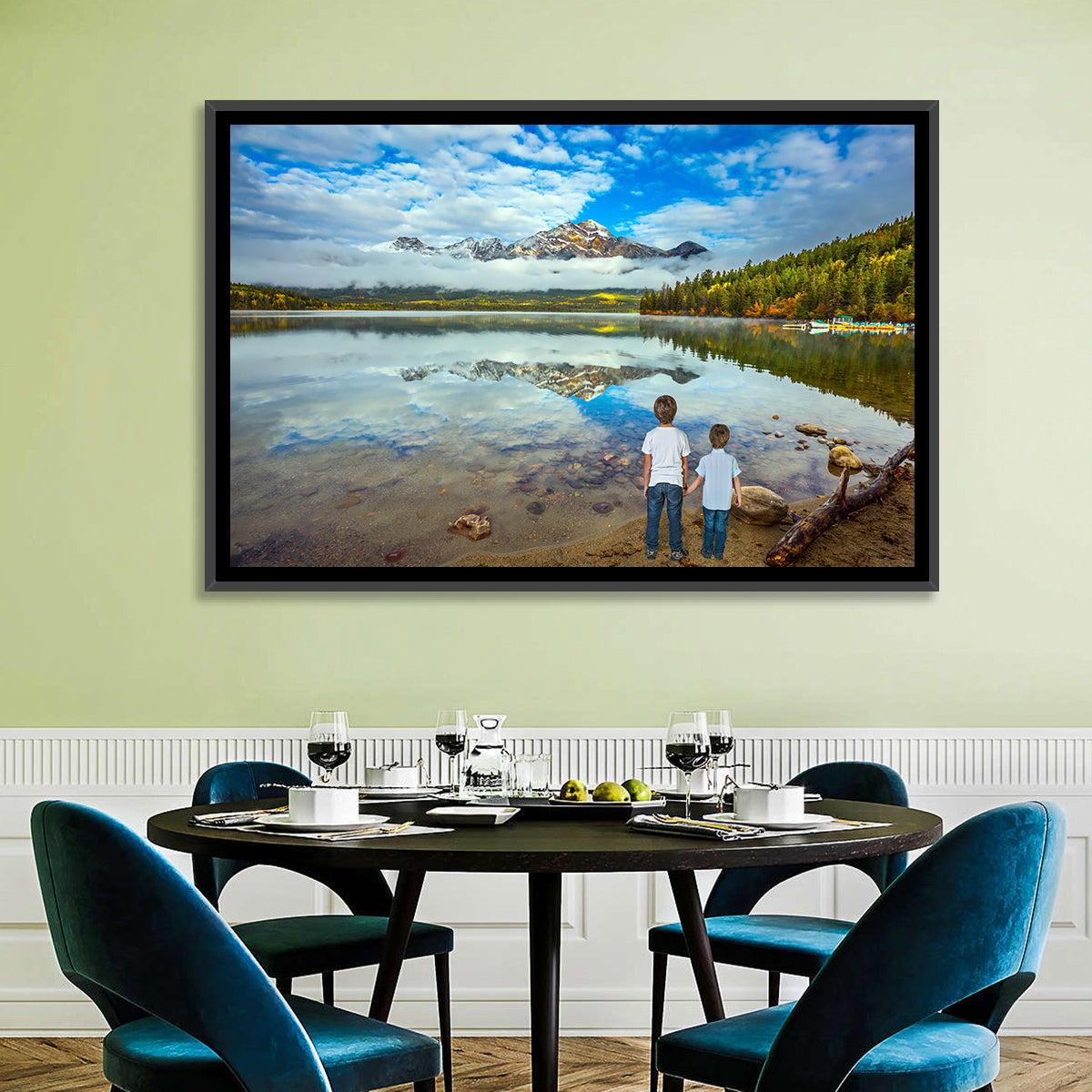Pyramid Lake Reflection Wall Art in a room, landscape