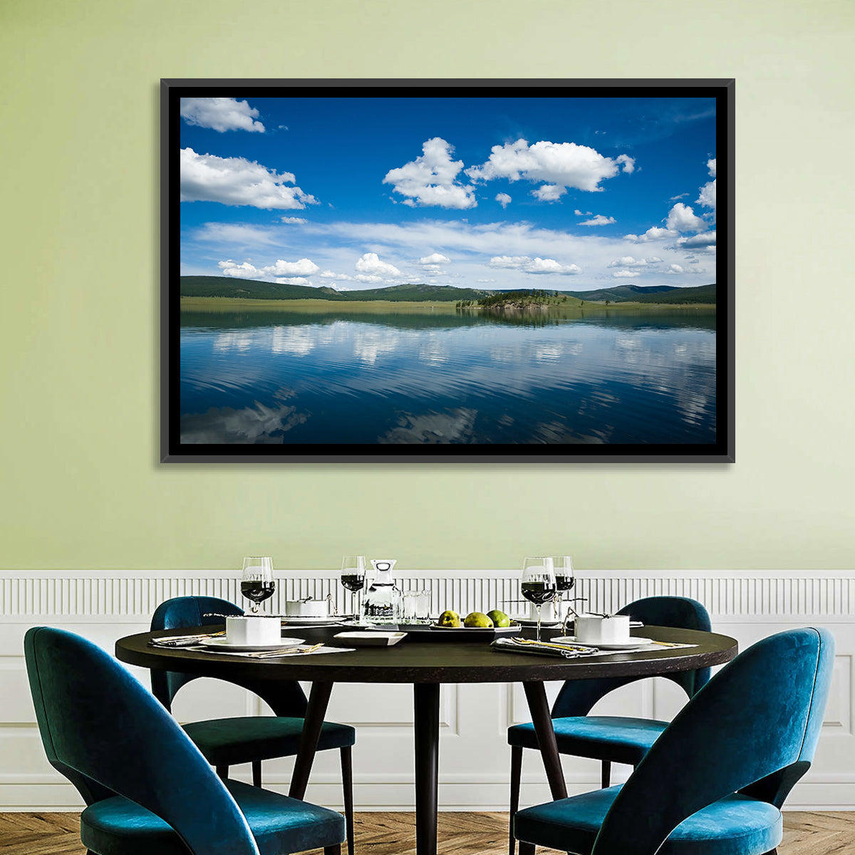 Lake Khovsgol Reflection Wall Art in a room, landscape