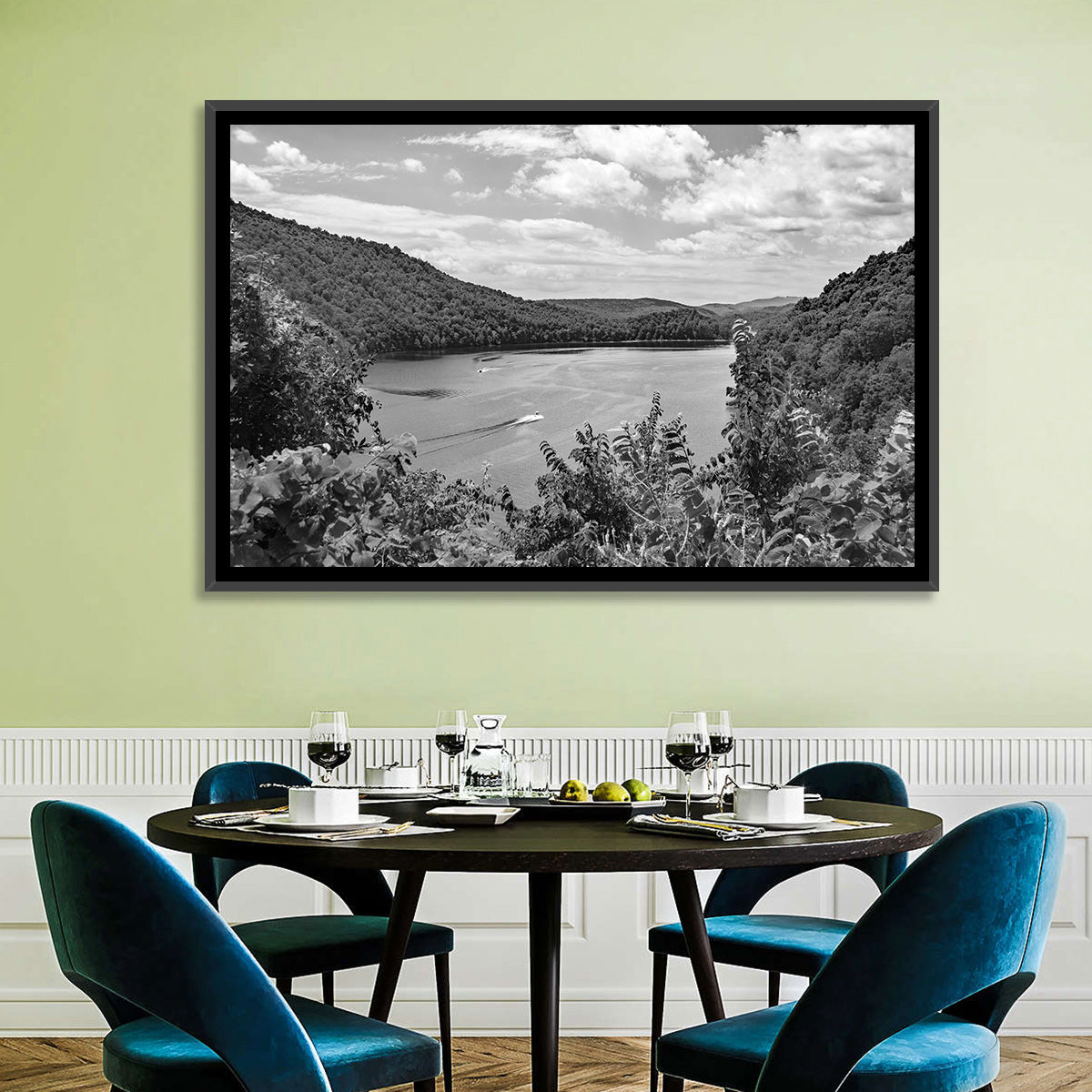 Lake Moomaw Wall Art in a room, landscape