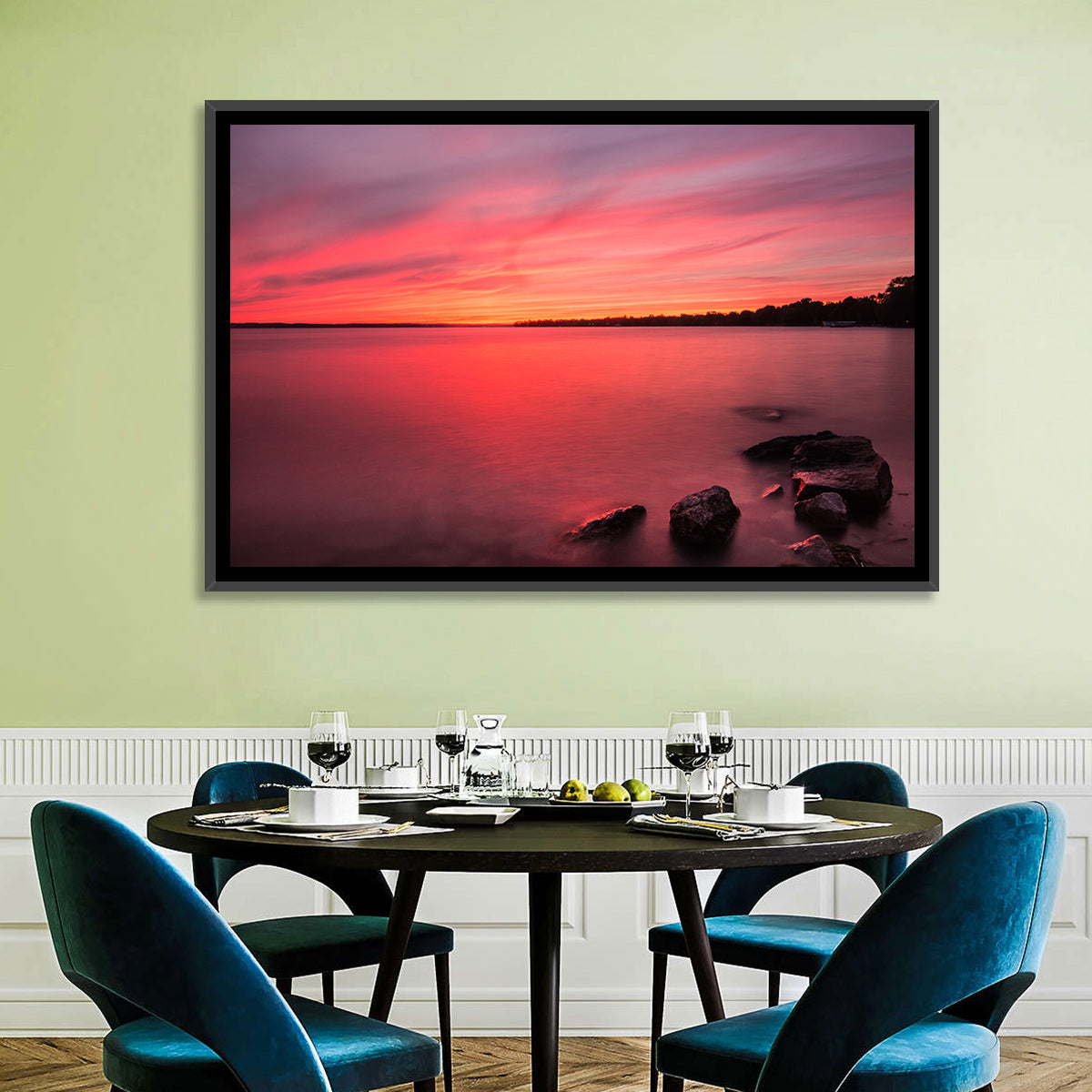 Lake Simcoe Sunset Wall Art in a room, landscape