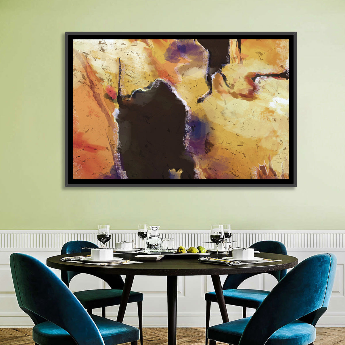 Merging Continents Textured Abstract Wall Art in a room, landscape