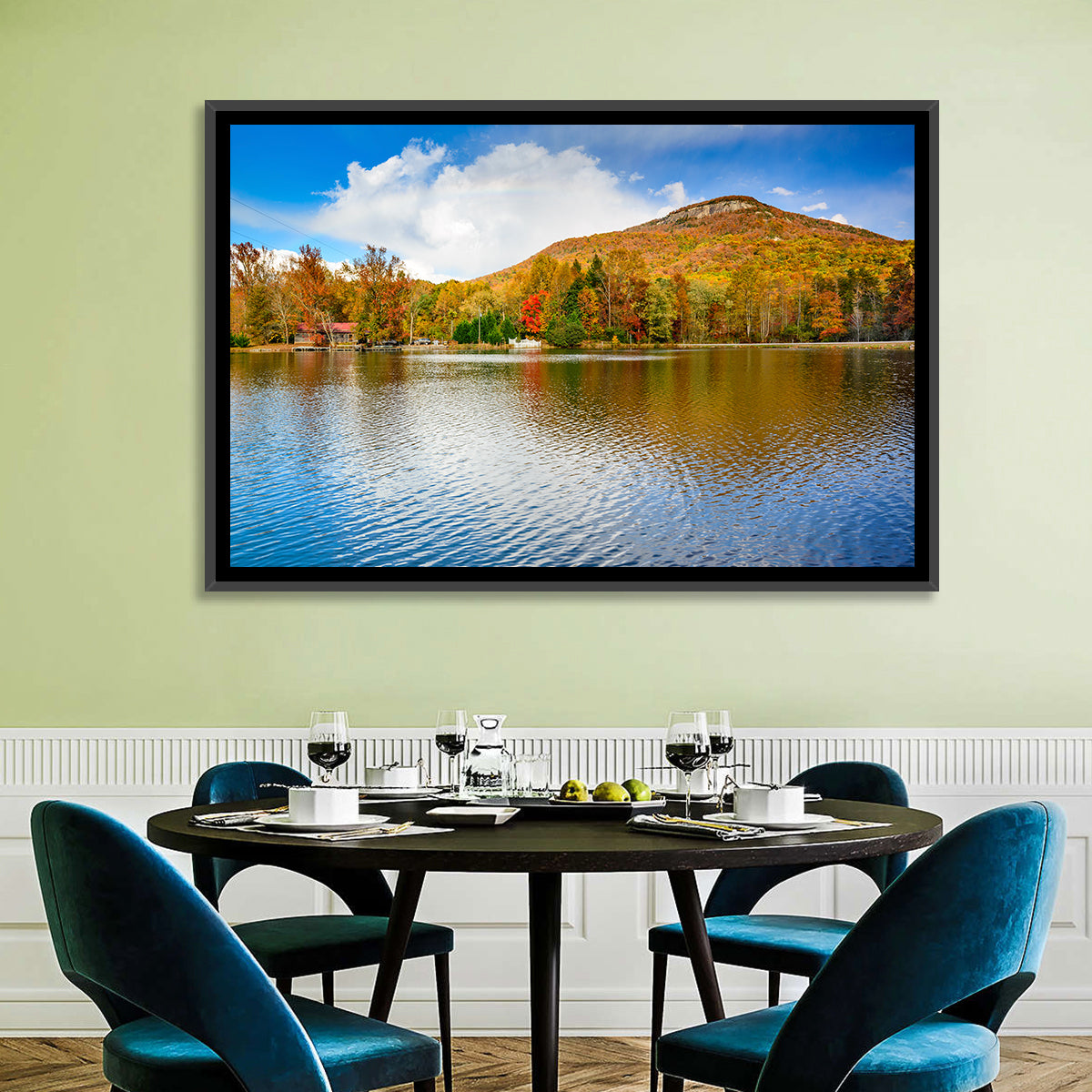 Yonah Mountain Lake View Wall Art in a room, landscape
