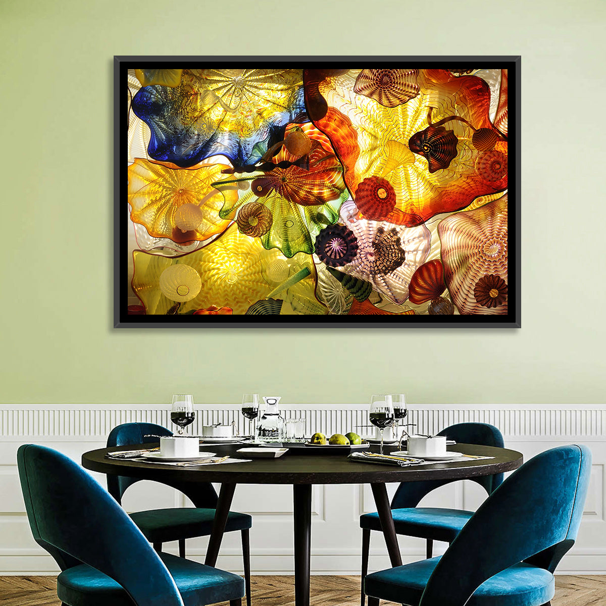 Kaleidoscopic Glass Ceiling Abstract Wall Art in a room, landscape