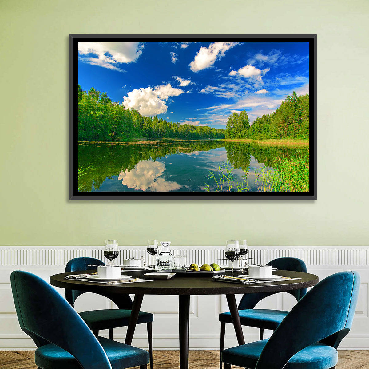 Kurtna Lake Reflection Wall Art in a room, landscape