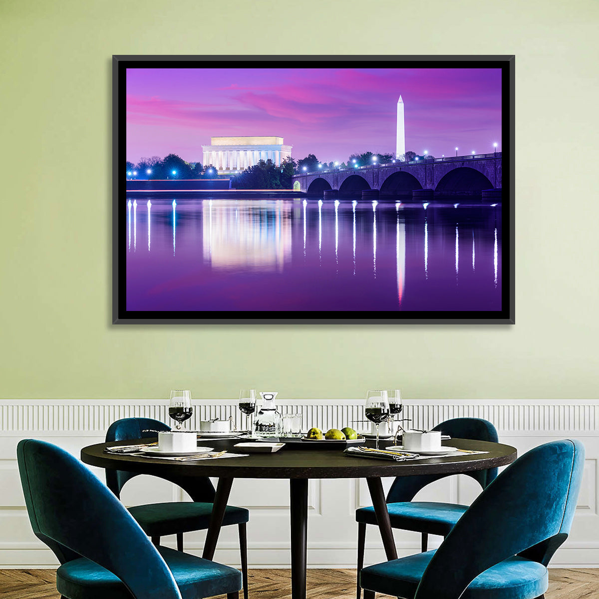 Purple Twilight Washington D.c. Skyline Wall Art in a room, landscape