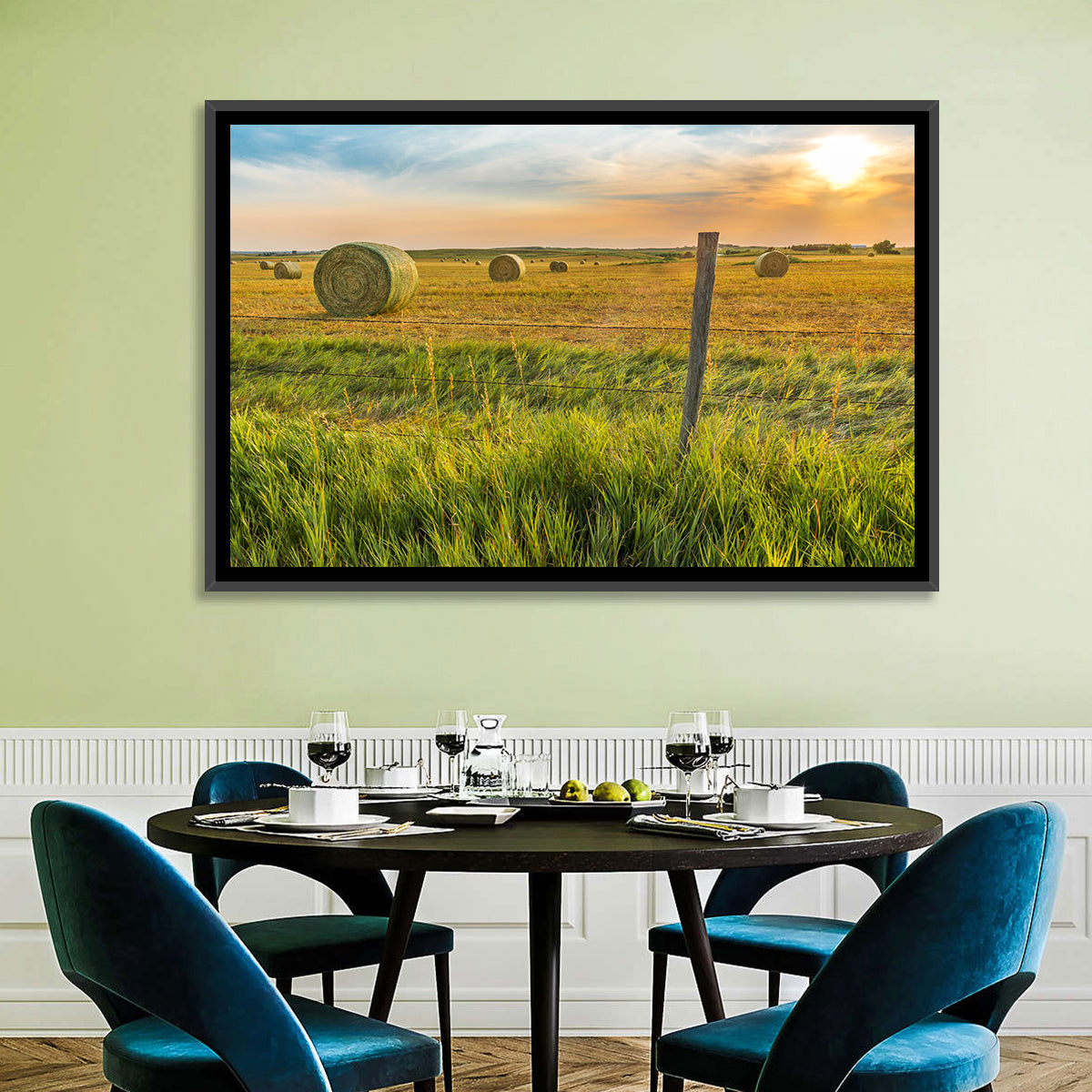 Hay Bales at Sunset Wall Art in a room, landscape