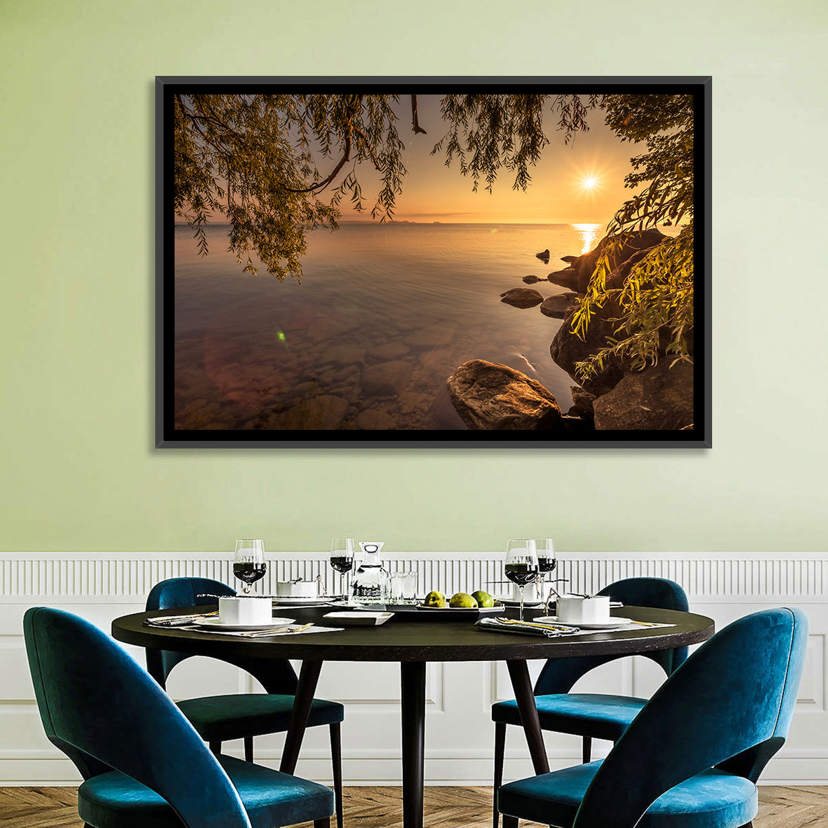 Simcoe Lake Golden Hour Wall Art in a room, landscape
