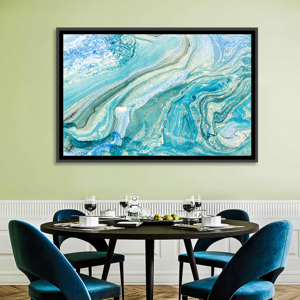 Aqua Marble Swirls with Silver Accents Wall Art