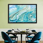 Aqua Marble Swirls with Silver Accents Wall Art