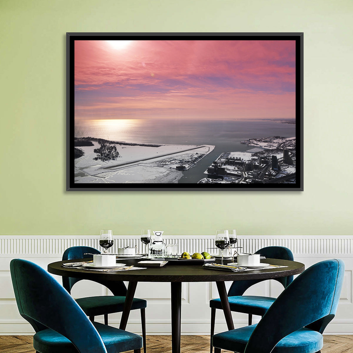 Lake Ontario Winter Skyline Wall Art in a room, landscape